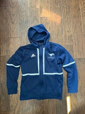 Adidas Navy Zip-Up Football Hoodie with White Trim Size M.